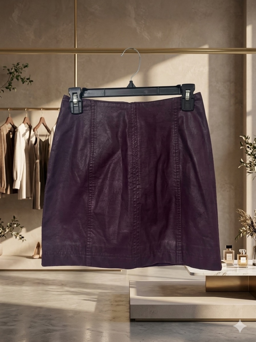 Free People Deep Plum Leather Mini Skirt